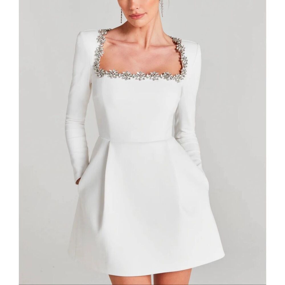 Nadine Merabi Kimberly Jeweled Dress | White in 8 - Picture 1 of 12